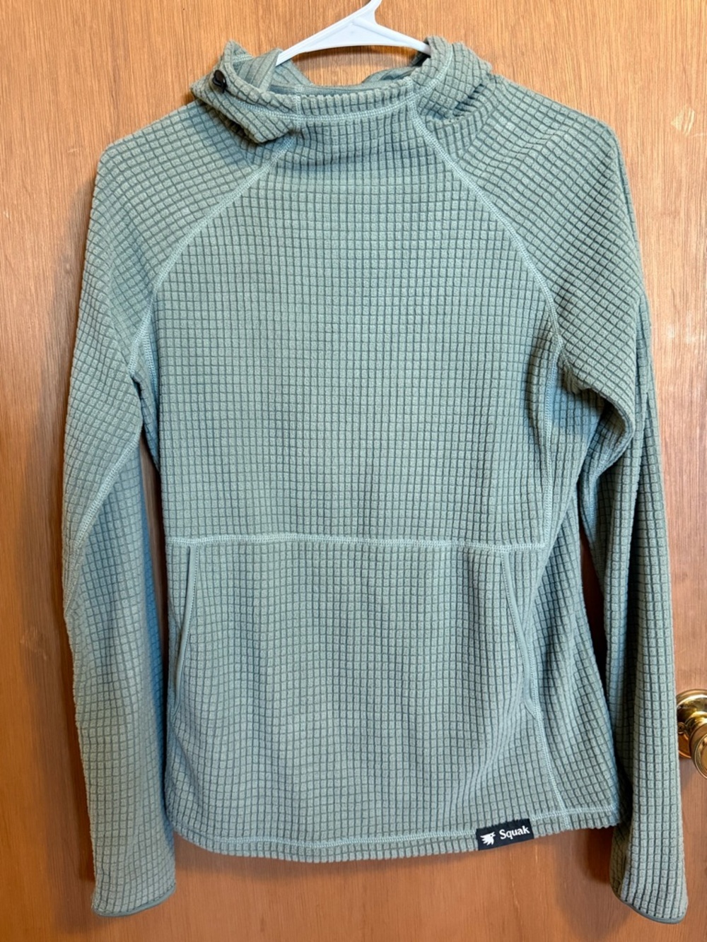 Sage Green Waffle-Knit Hoodie, Fleece Micro grid